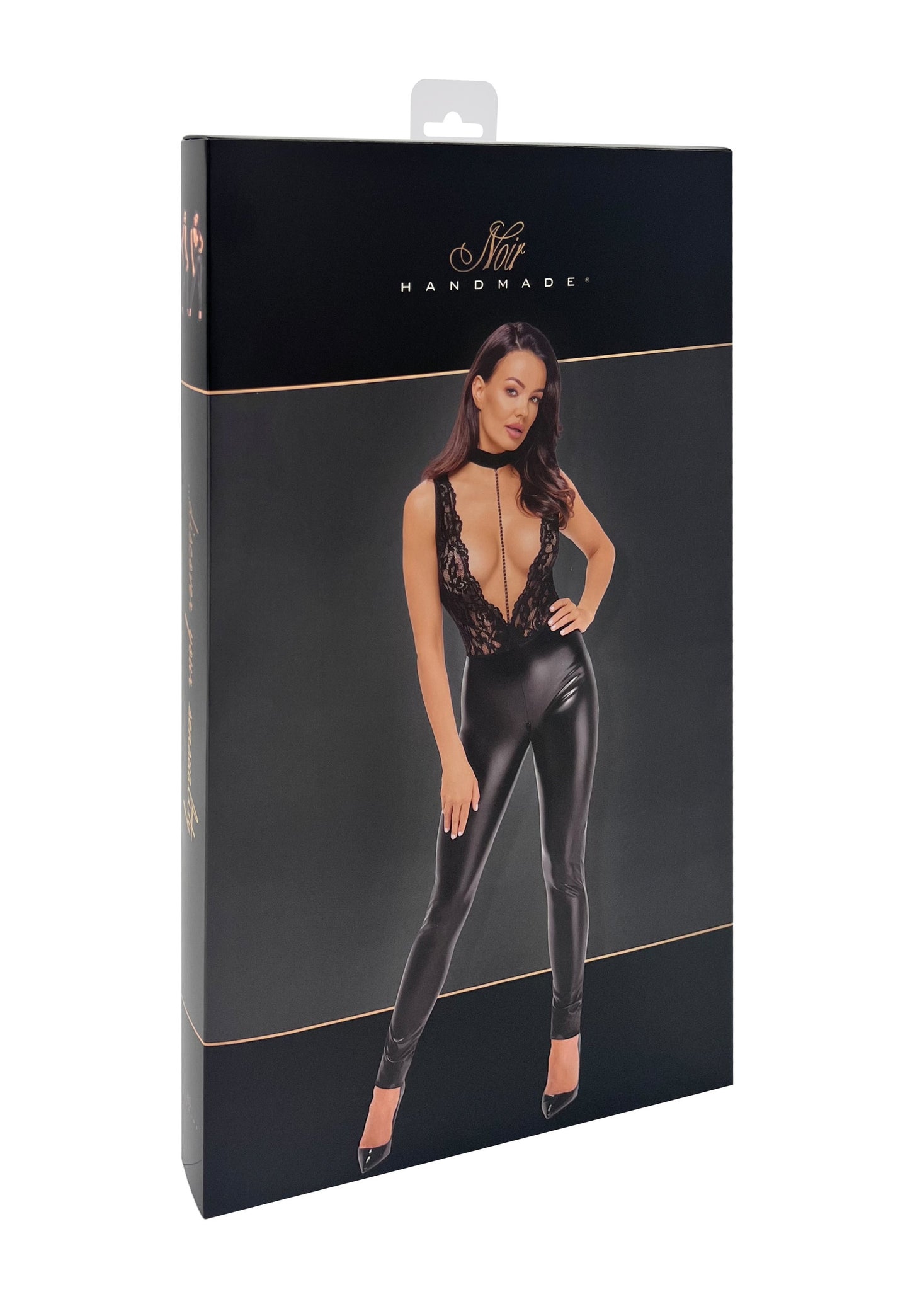 Libido Deep-V Catsuit with Collar and Pearl Chain