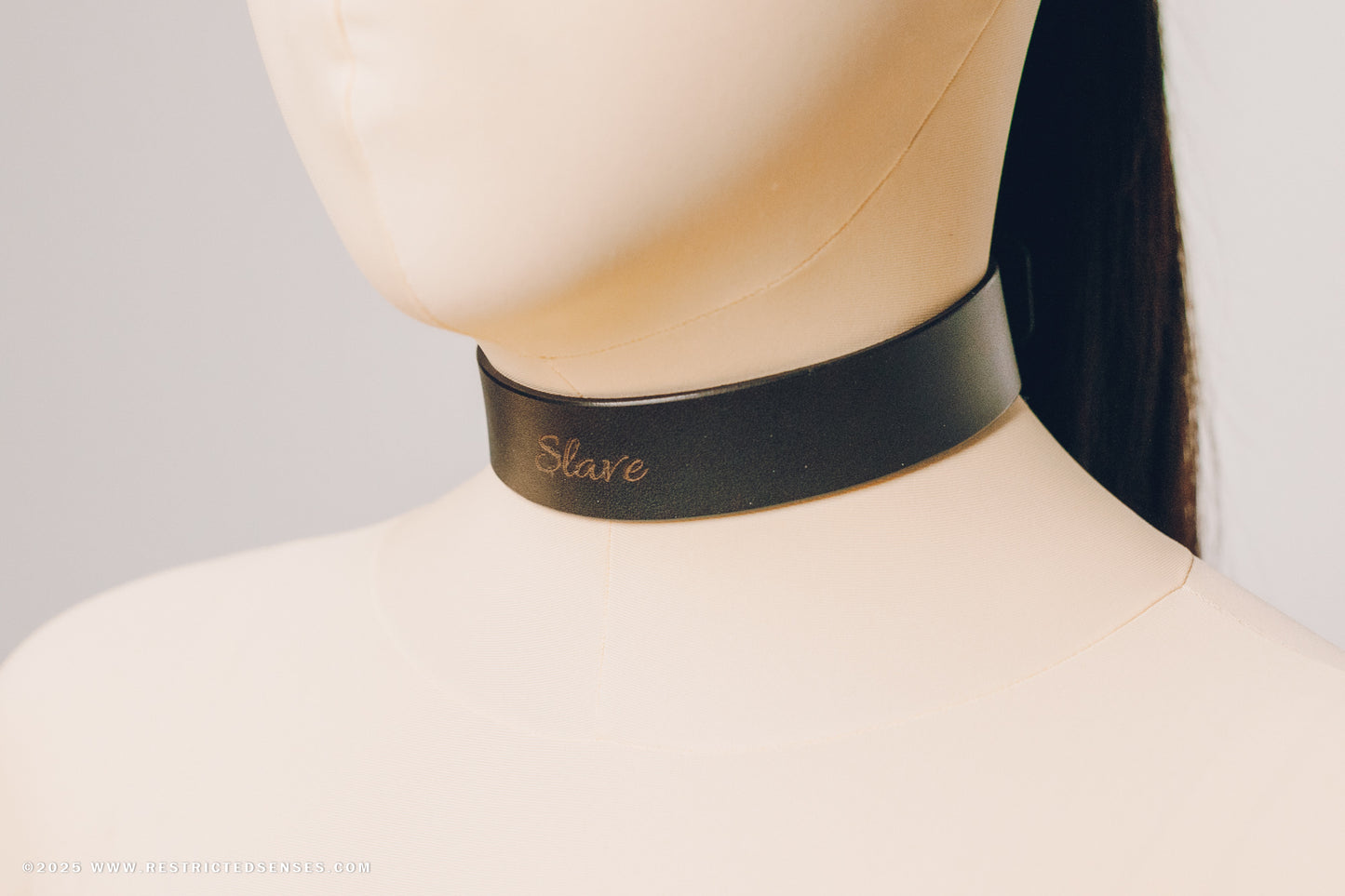 Leather Bondage Engraved Locking Collar