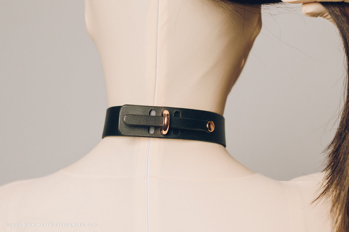 Leather Bondage Engraved Locking Collar