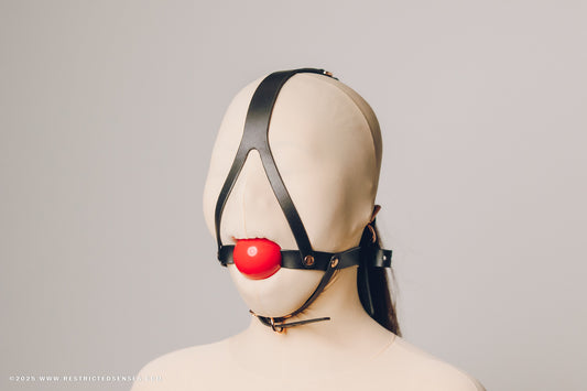 Leather Bondage Simple Style Harness Ball Gag V2