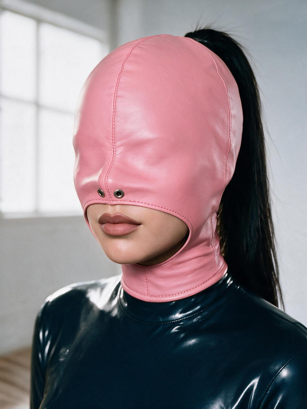 Leather Open Mouth Bondage Hood