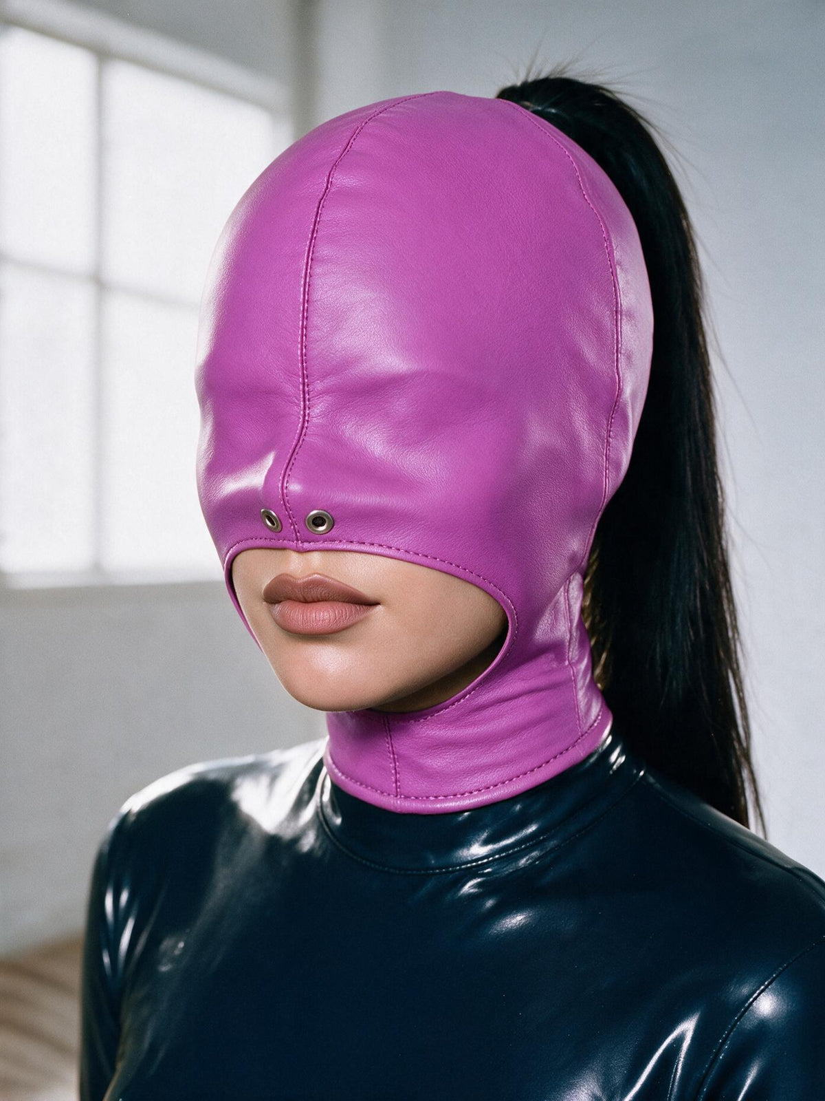 Leather Open Mouth Bondage Hood