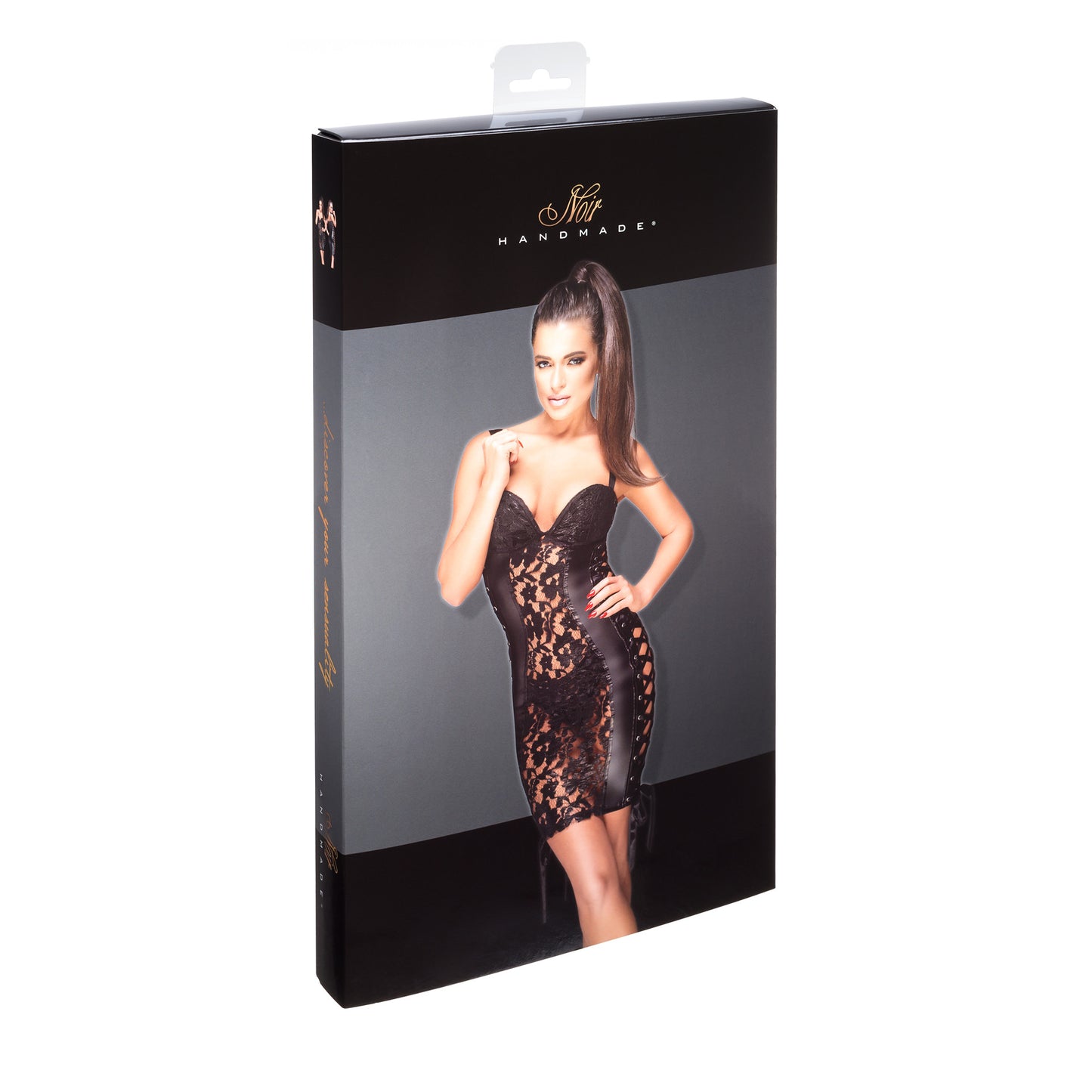 Lace and Powerwetlook Minidress with Ribbon