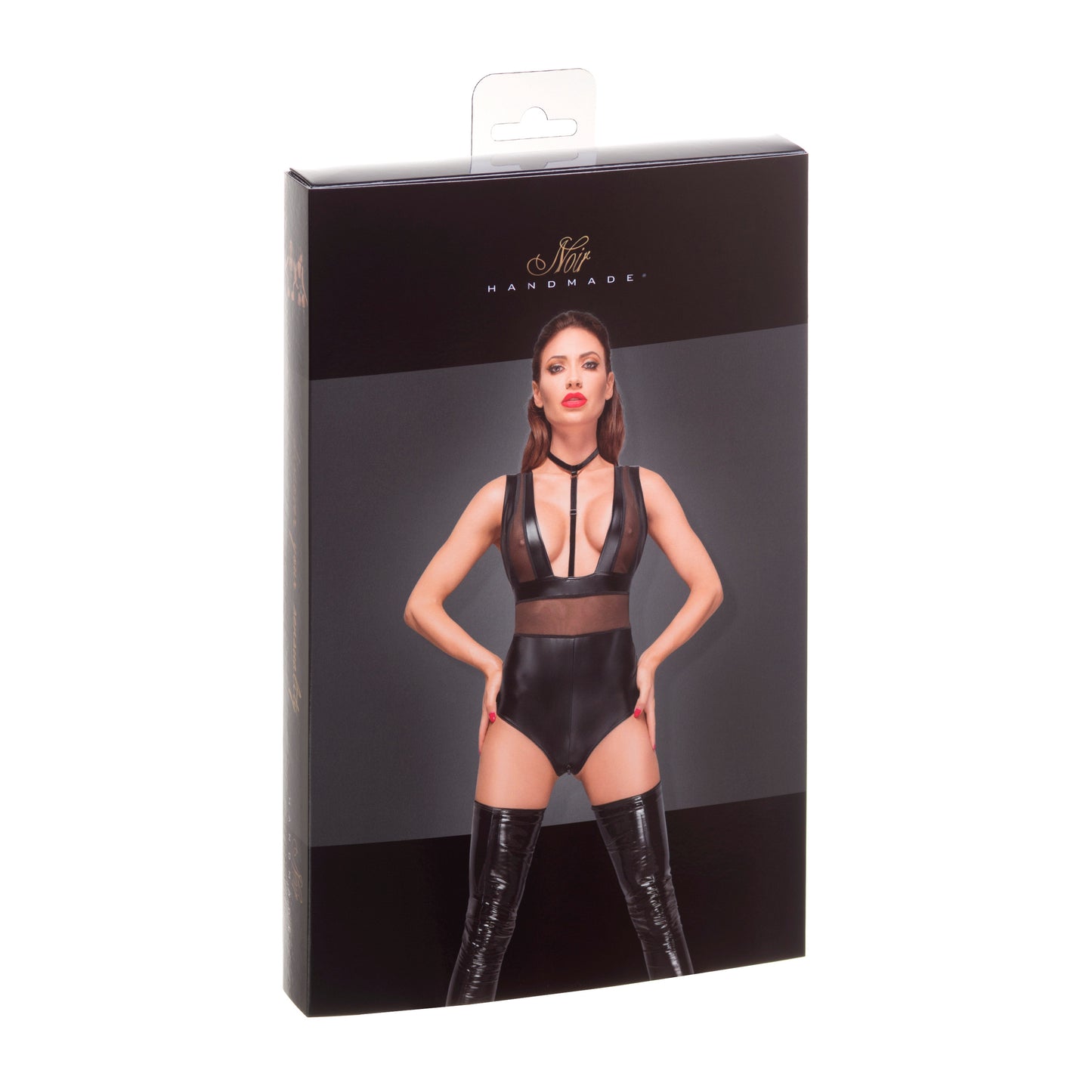 Powerwetlook Body with Wide Straps, Tulle Inserts and Velvet Choker