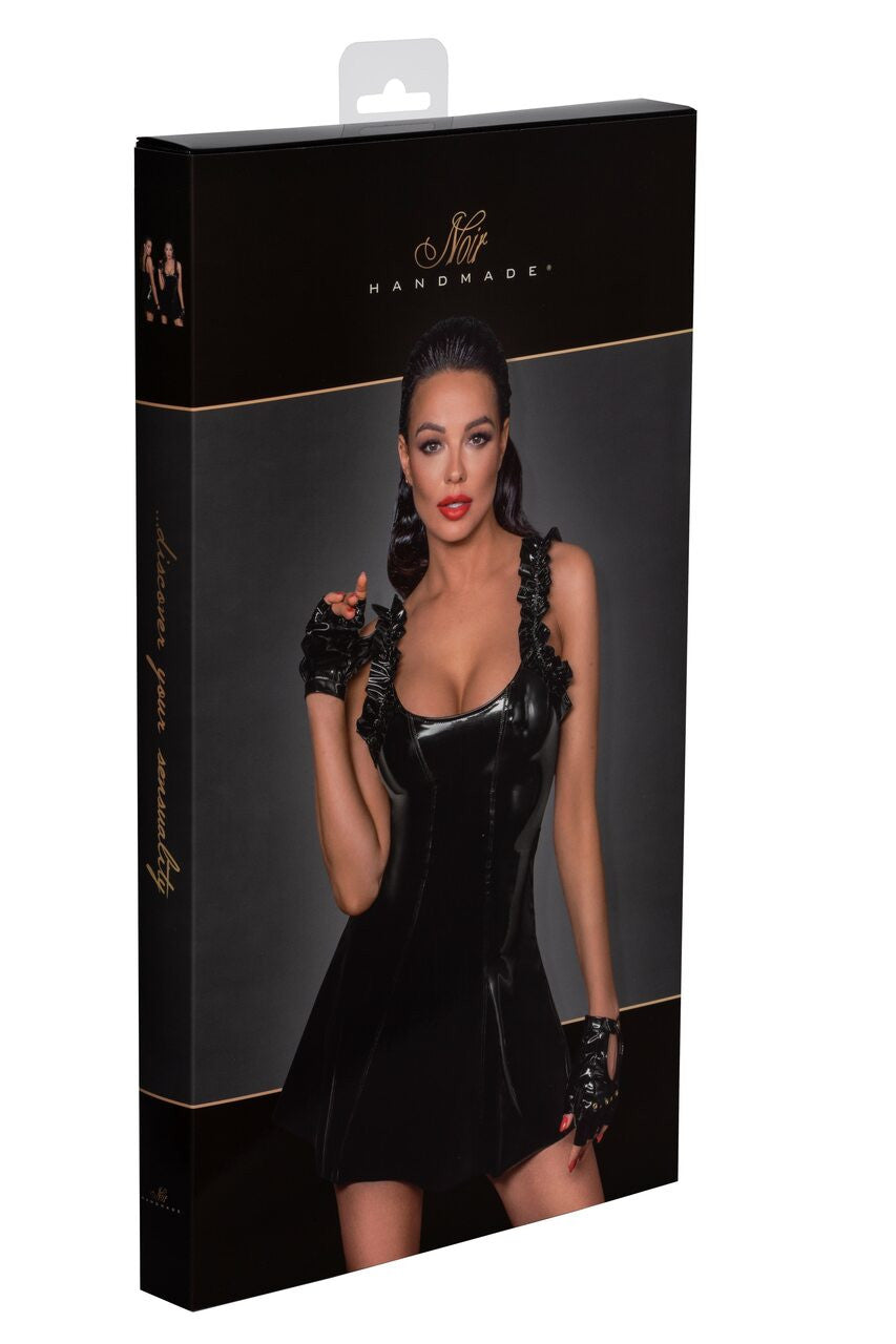 Short PVC Dress with Frilled Shoulder Straps