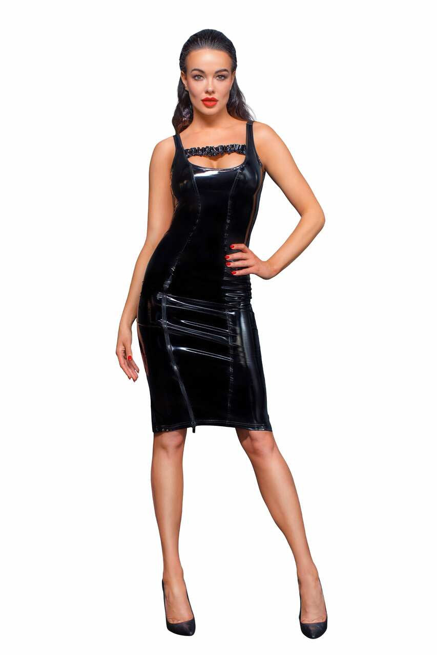 PVC Midi Dress with Front Zipper