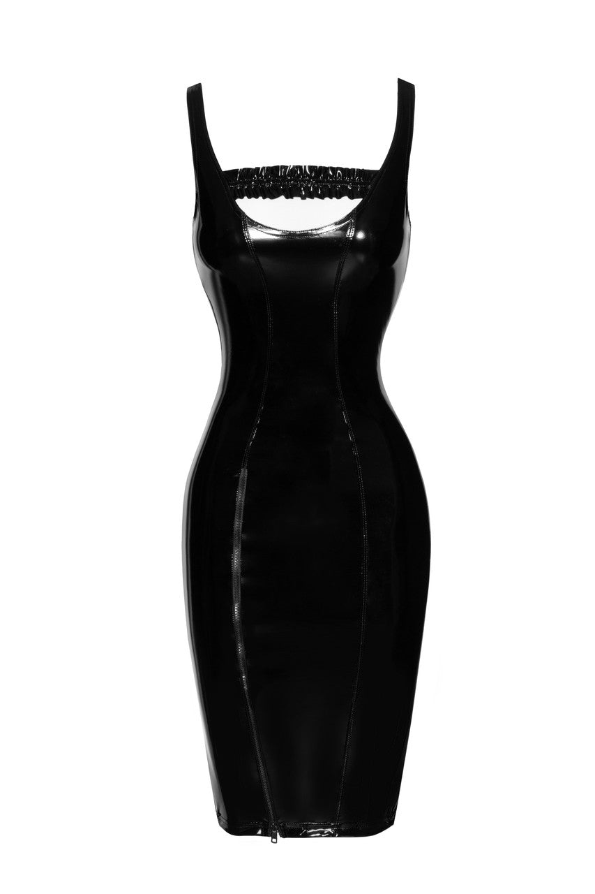 PVC Midi Dress with Front Zipper