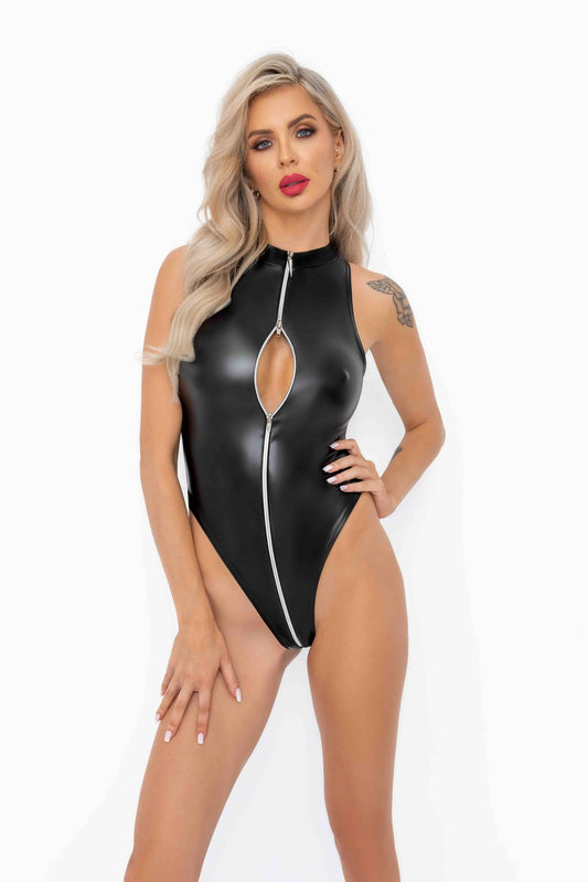 Powerwetlook Bodysuit with Front Zipper