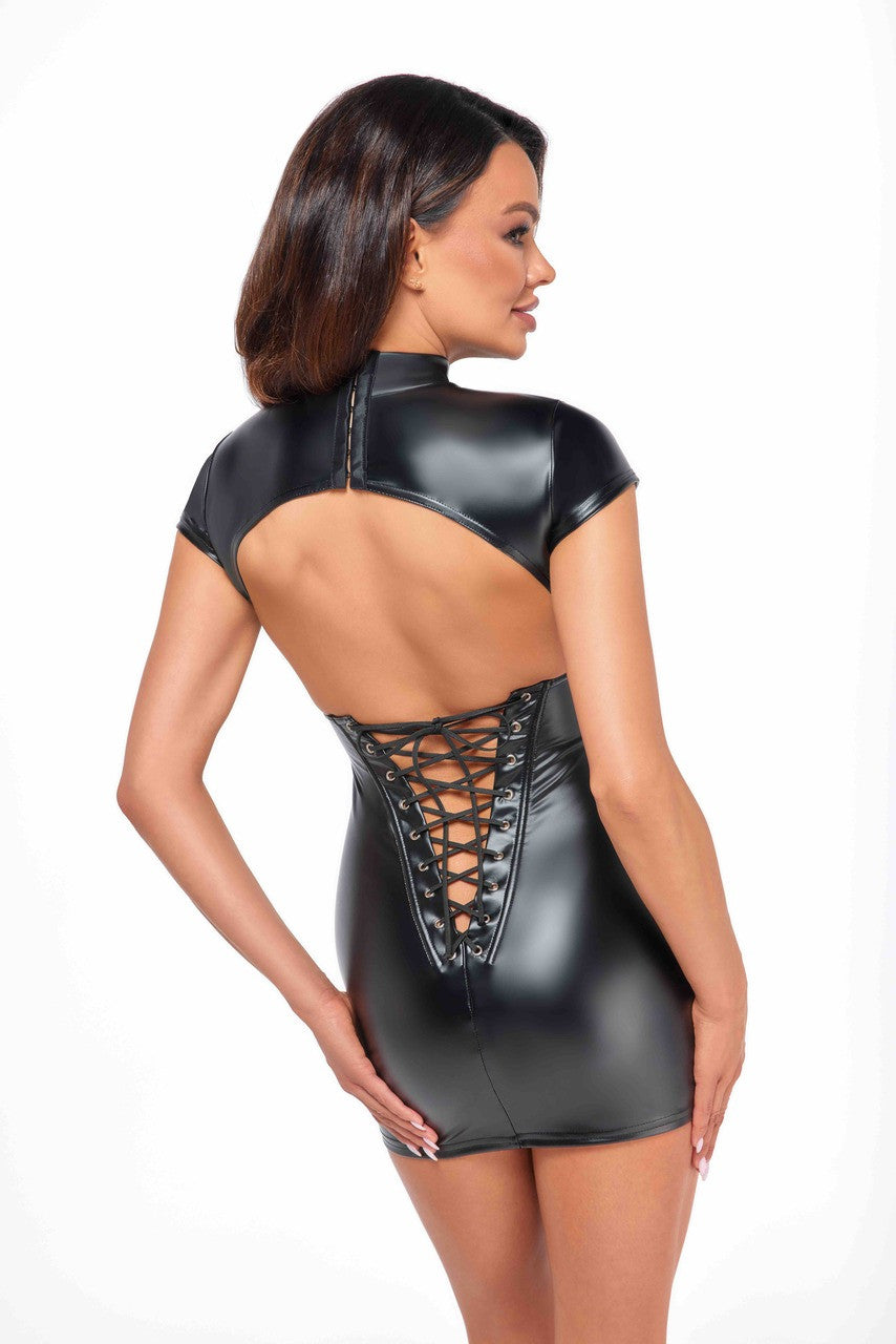 Fantasy Wetlook Mini Dress with Lace-Up Back