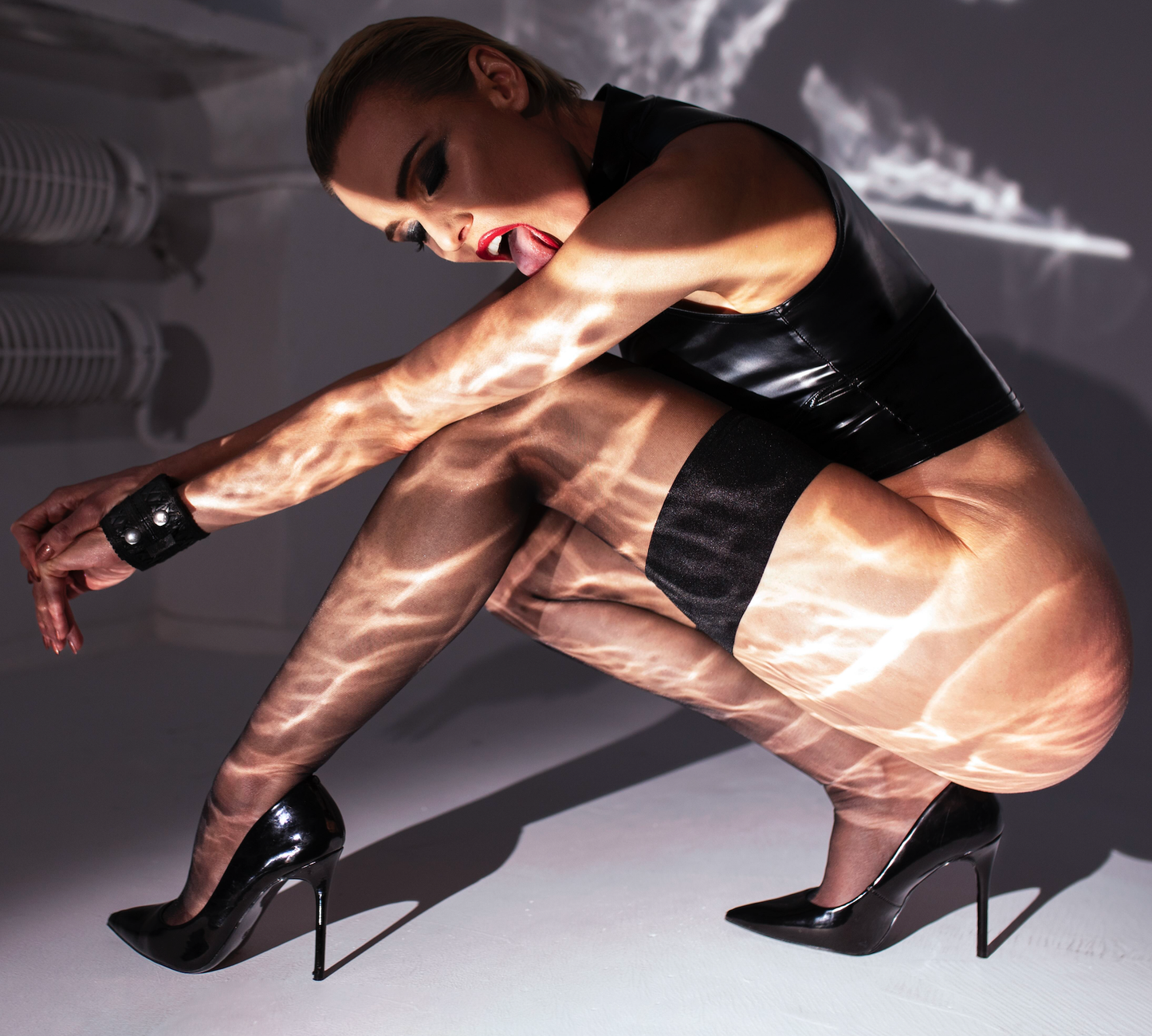 Glam Wetlook Top with Vinyl Corset
