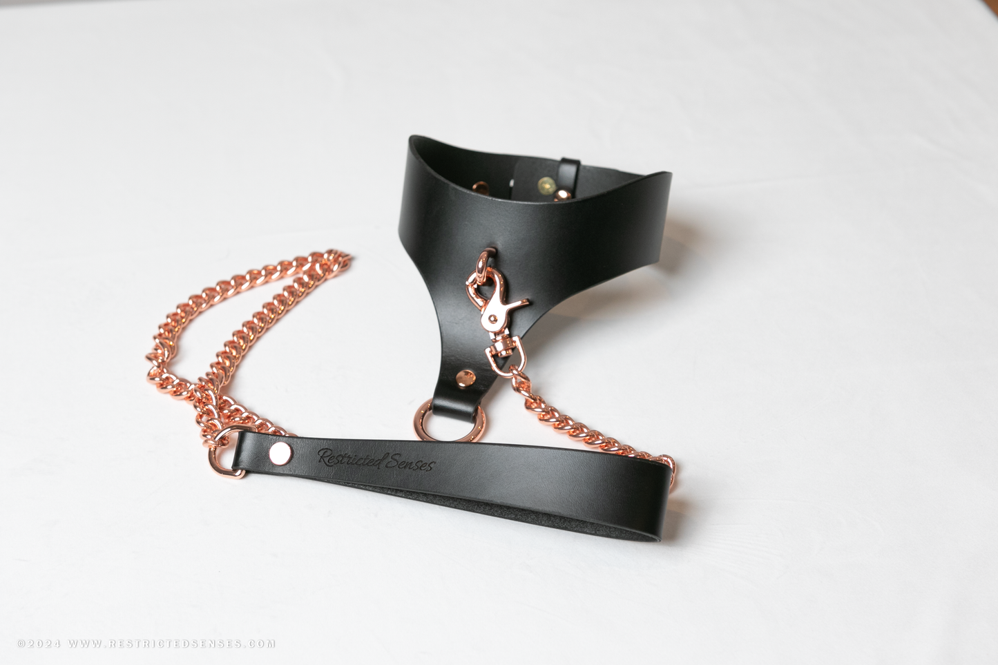 Chain Leash with Leather Handle and Snap Hook Connector