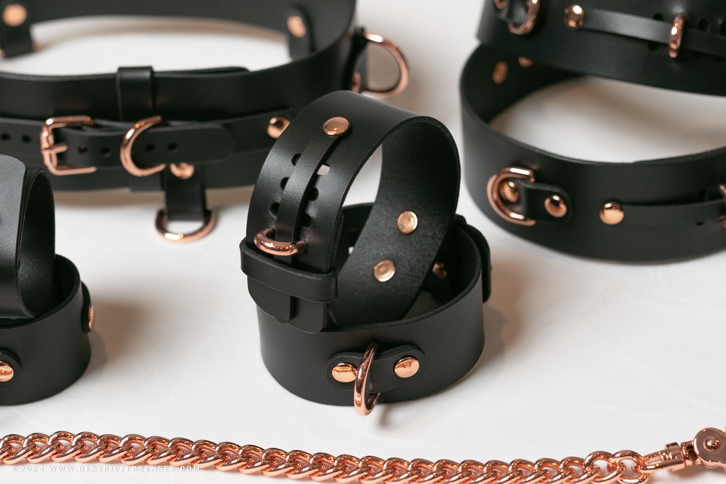 Premium Leather Locking Post Complete Bondage Cuff Set