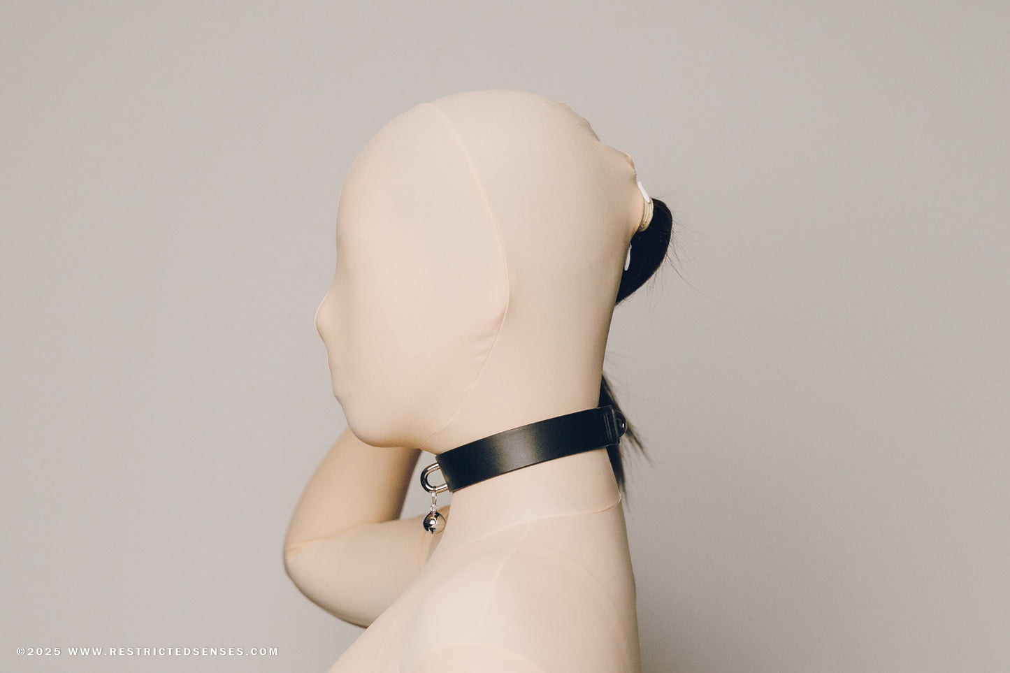 Leather Bondage Locking Collar with Post and Bell
