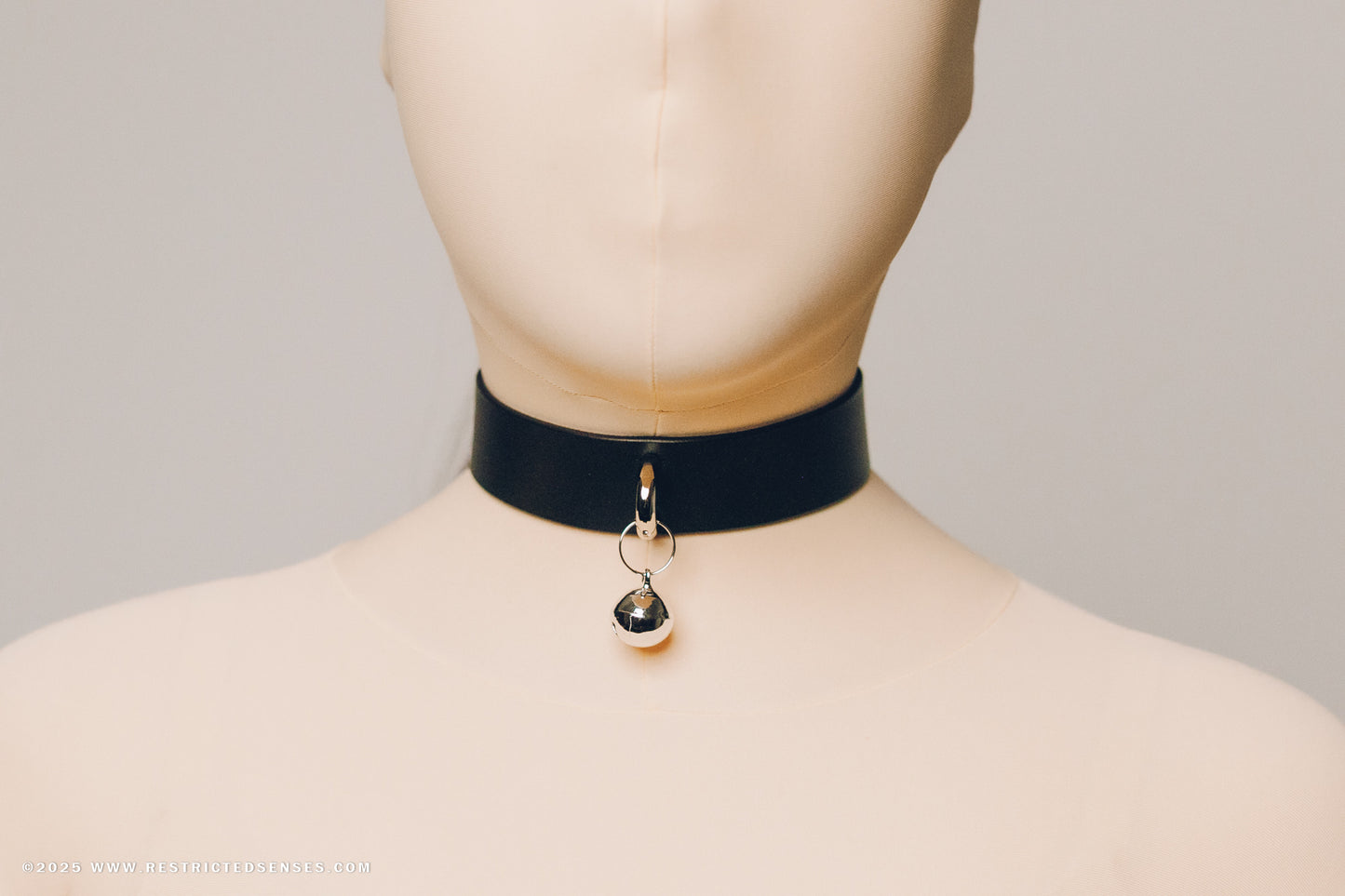 Leather Bondage Locking Collar with Post and Bell