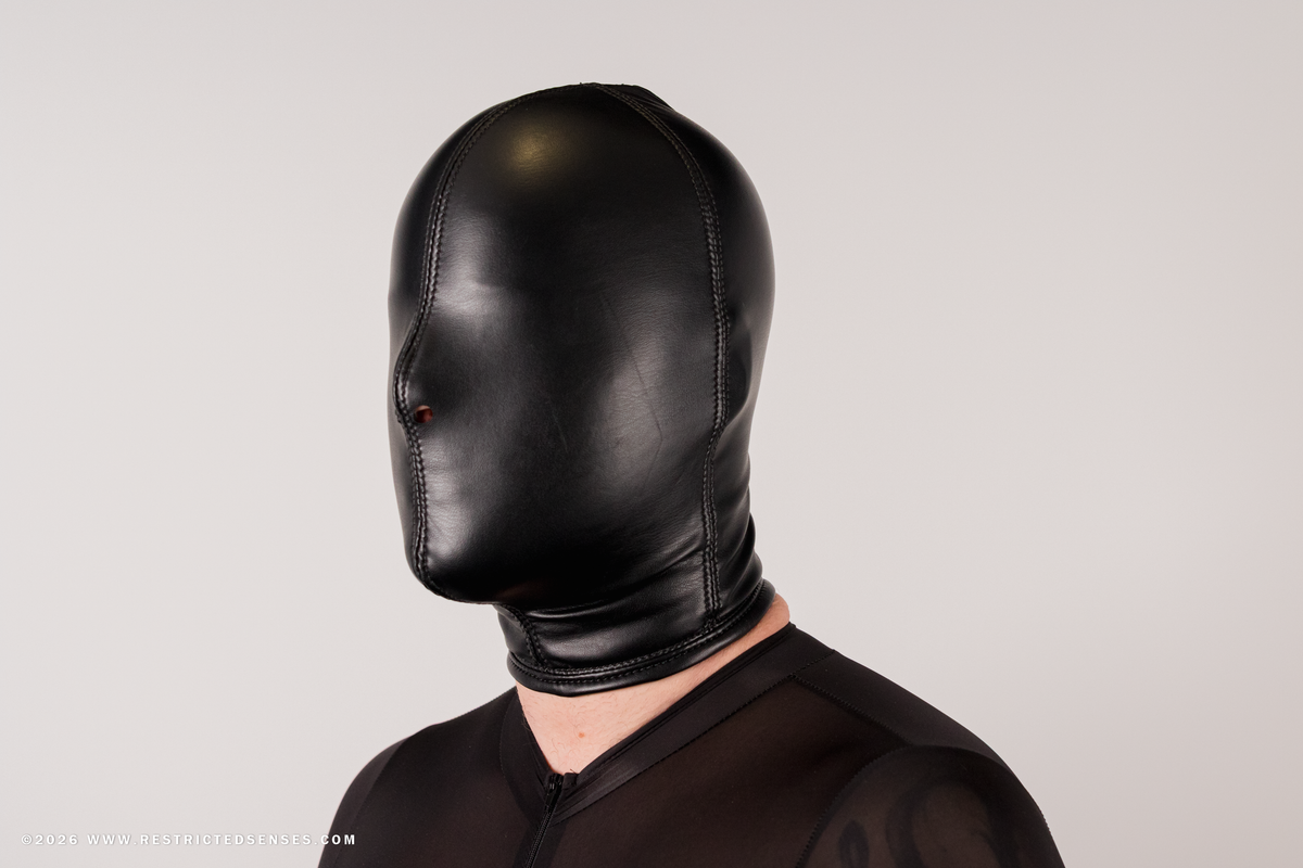 Faux Leather Bondage Hood with Zipper