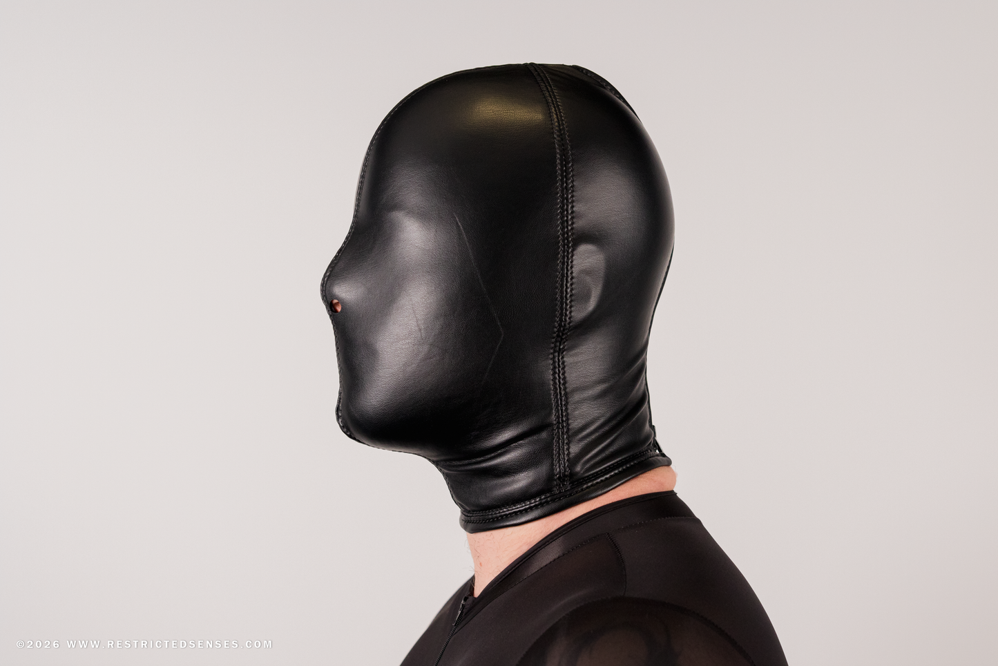 Faux Leather Bondage Hood with Zipper