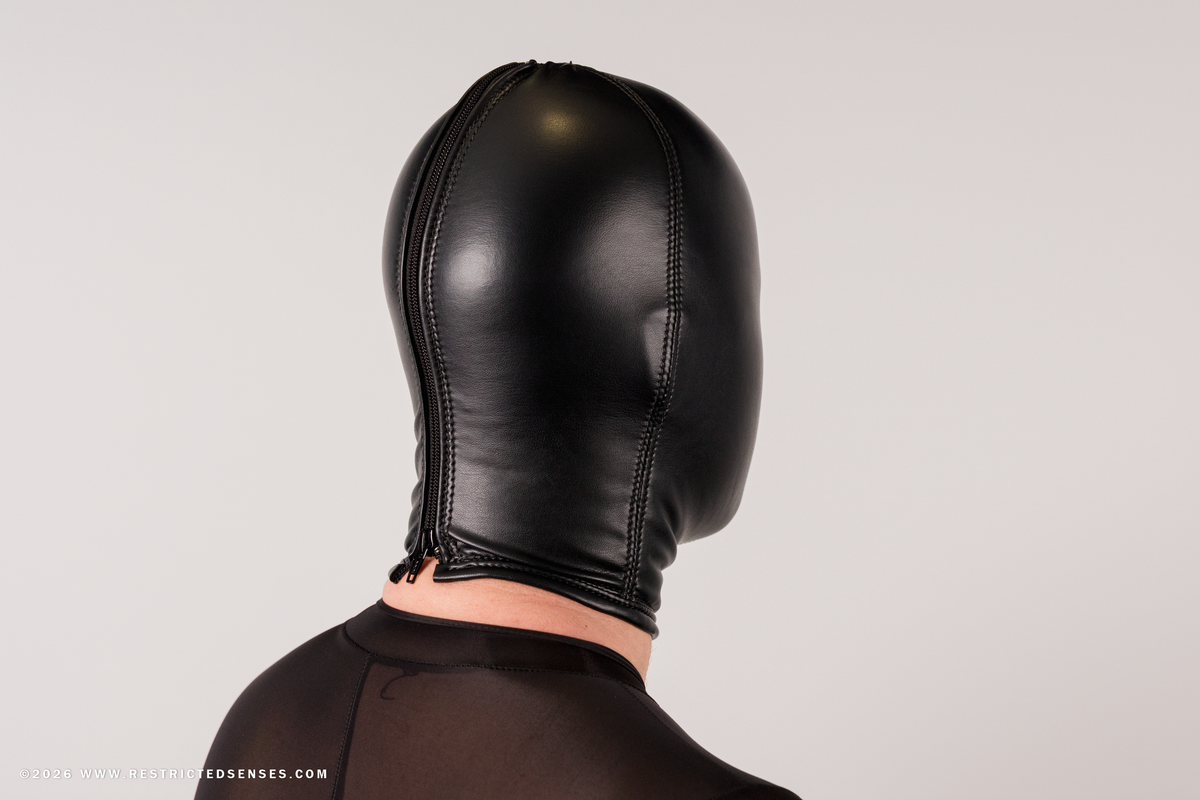 Faux Leather Bondage Hood with Zipper
