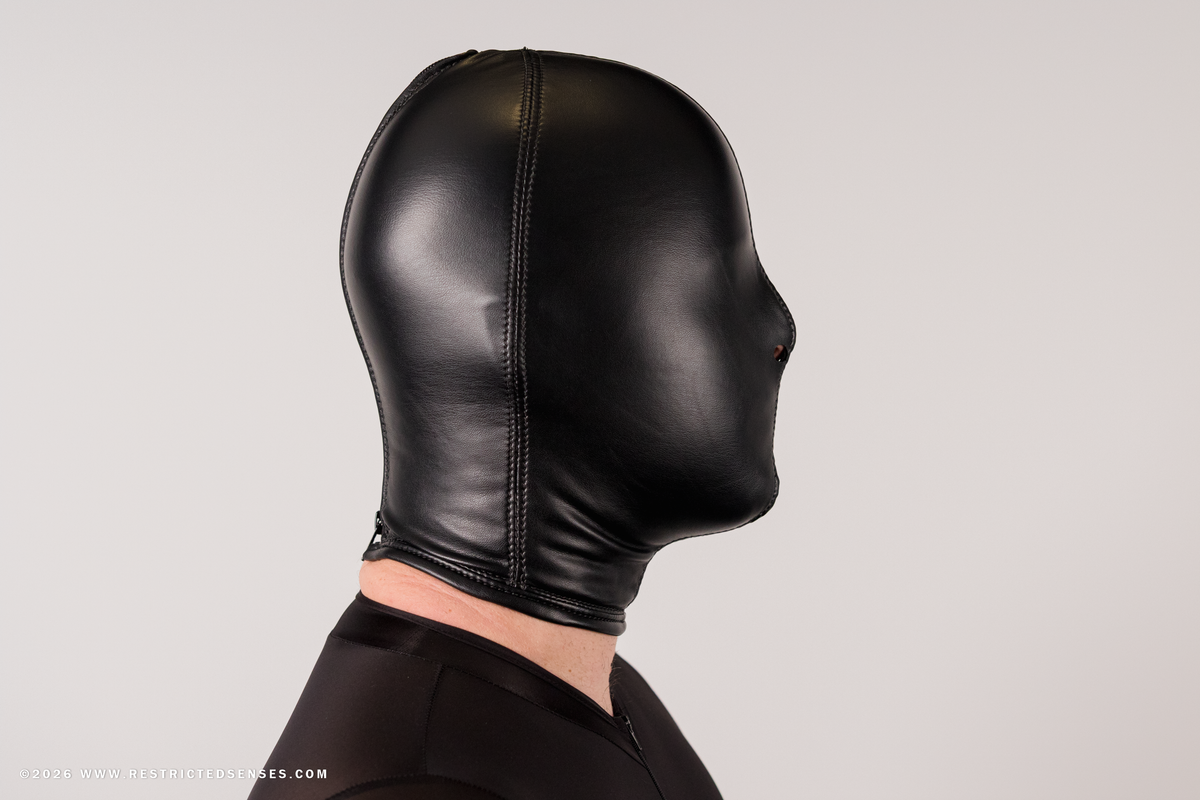 Faux Leather Bondage Hood with Zipper