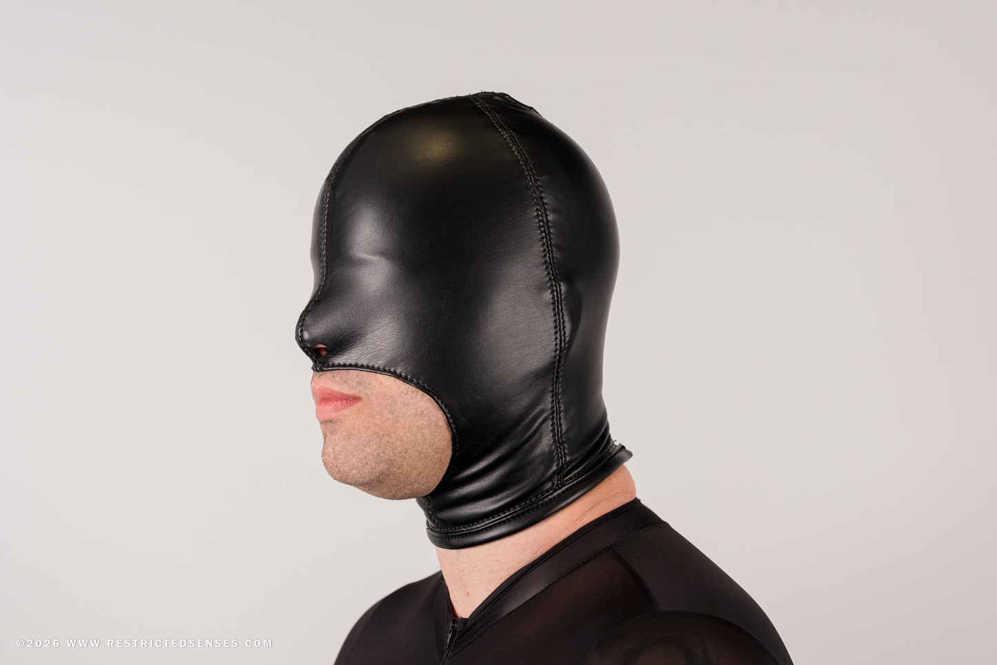 Faux Leather Open Mouth Bondage Hood with Zipper