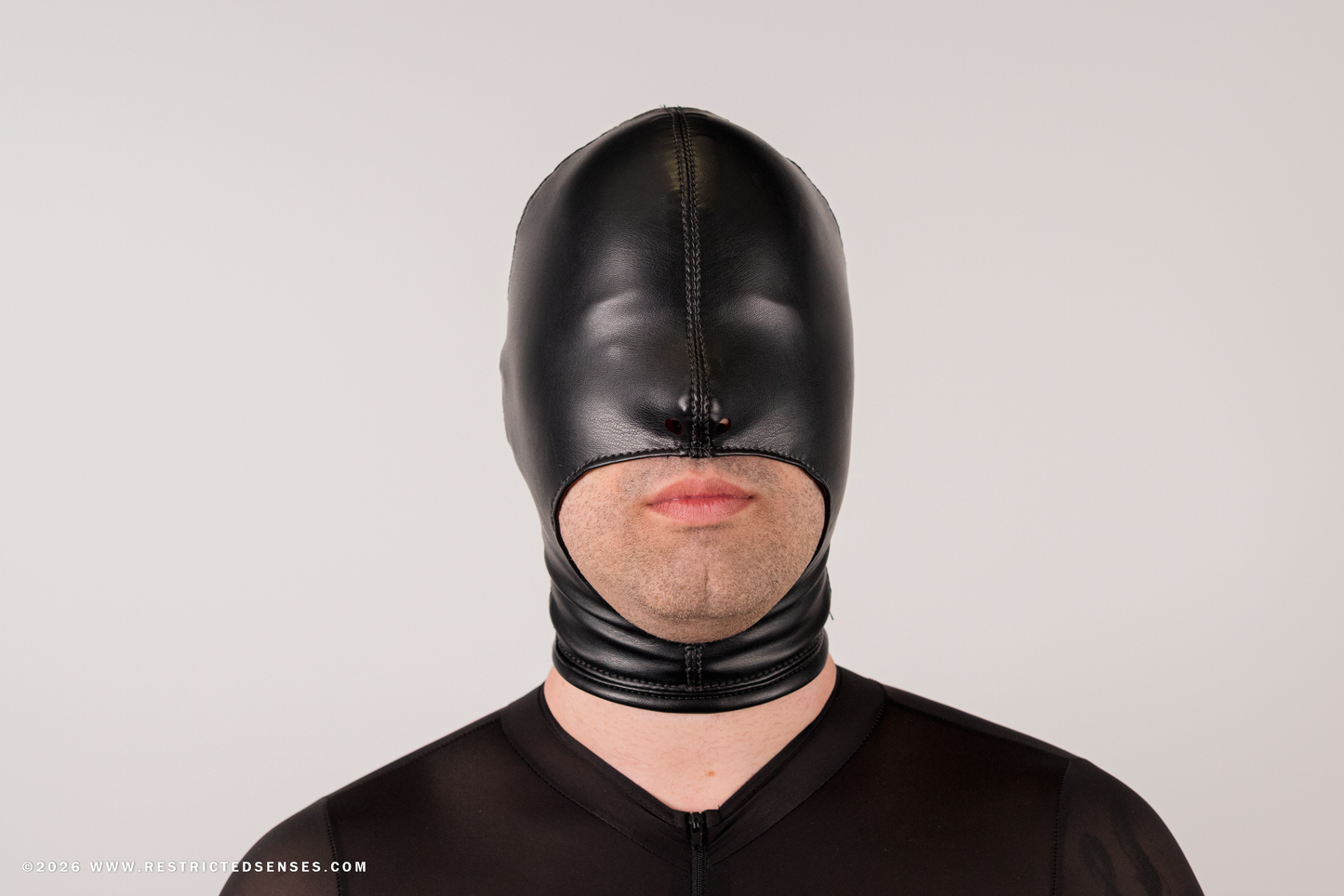 Faux Leather Open Mouth Bondage Hood with Zipper
