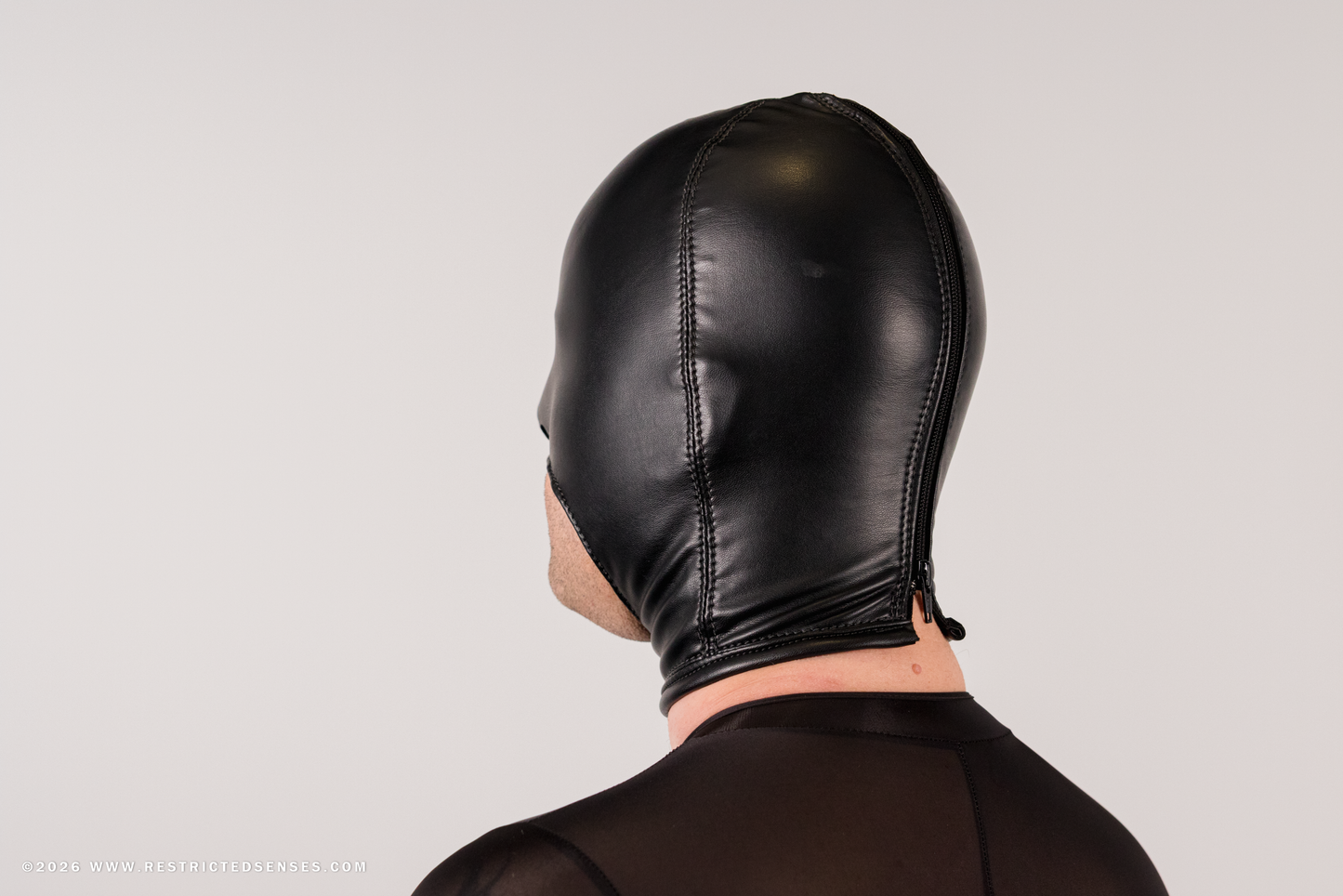 Faux Leather Open Mouth Bondage Hood with Zipper