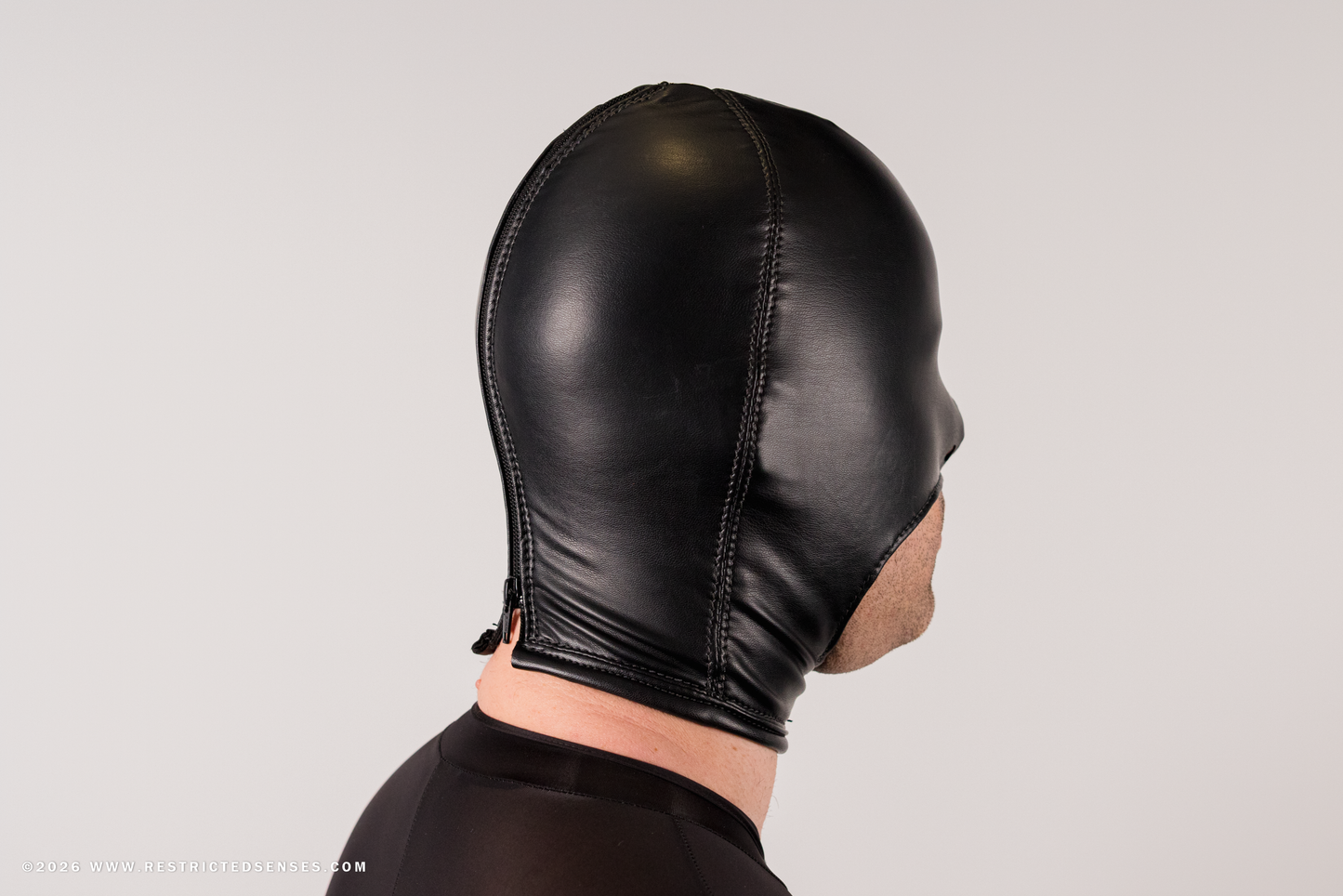 Faux Leather Open Mouth Bondage Hood with Zipper