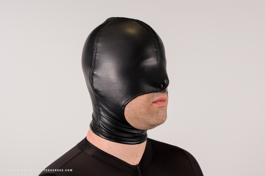 Faux Leather Open Mouth Bondage Hood with Zipper