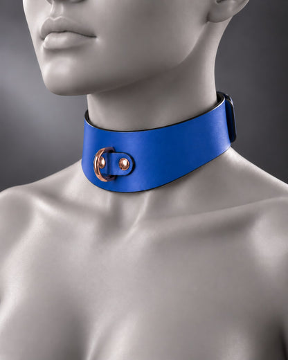 Contour Leather Bondage Collar in Cobalt Blue / Rose Gold hardware