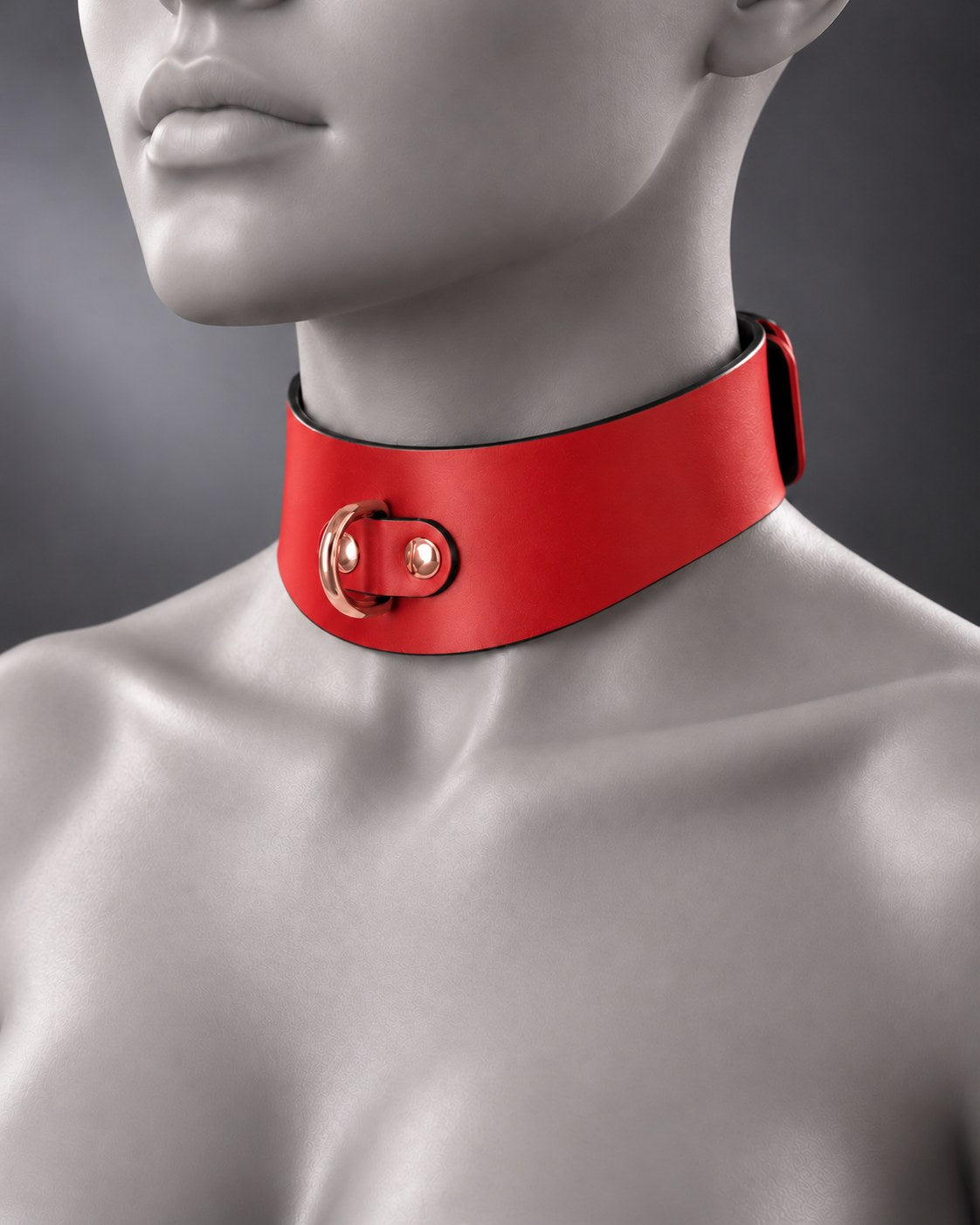 Contour Leather Bondage Collar in Fire Red / Rose Gold hardware