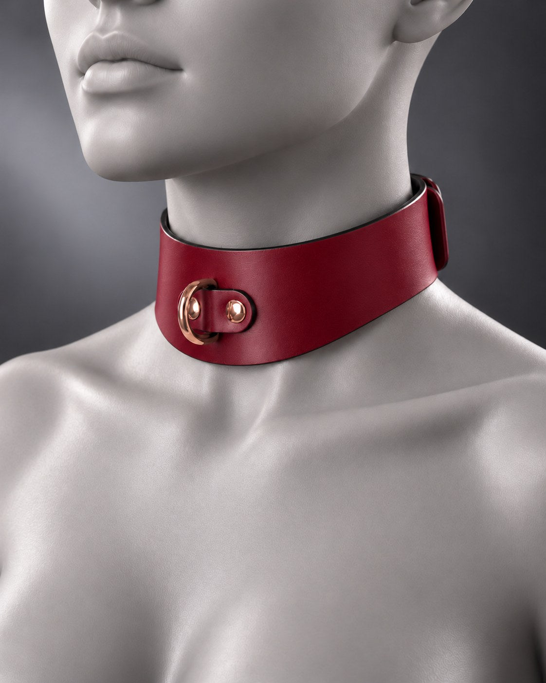 Contour Leather Bondage Collar in Scarlet Red / Rose Gold hardware