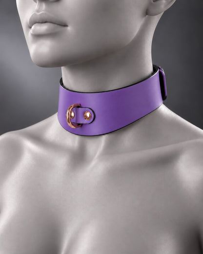 Contour Leather Bondage Collar in Violet / Rose Gold hardware