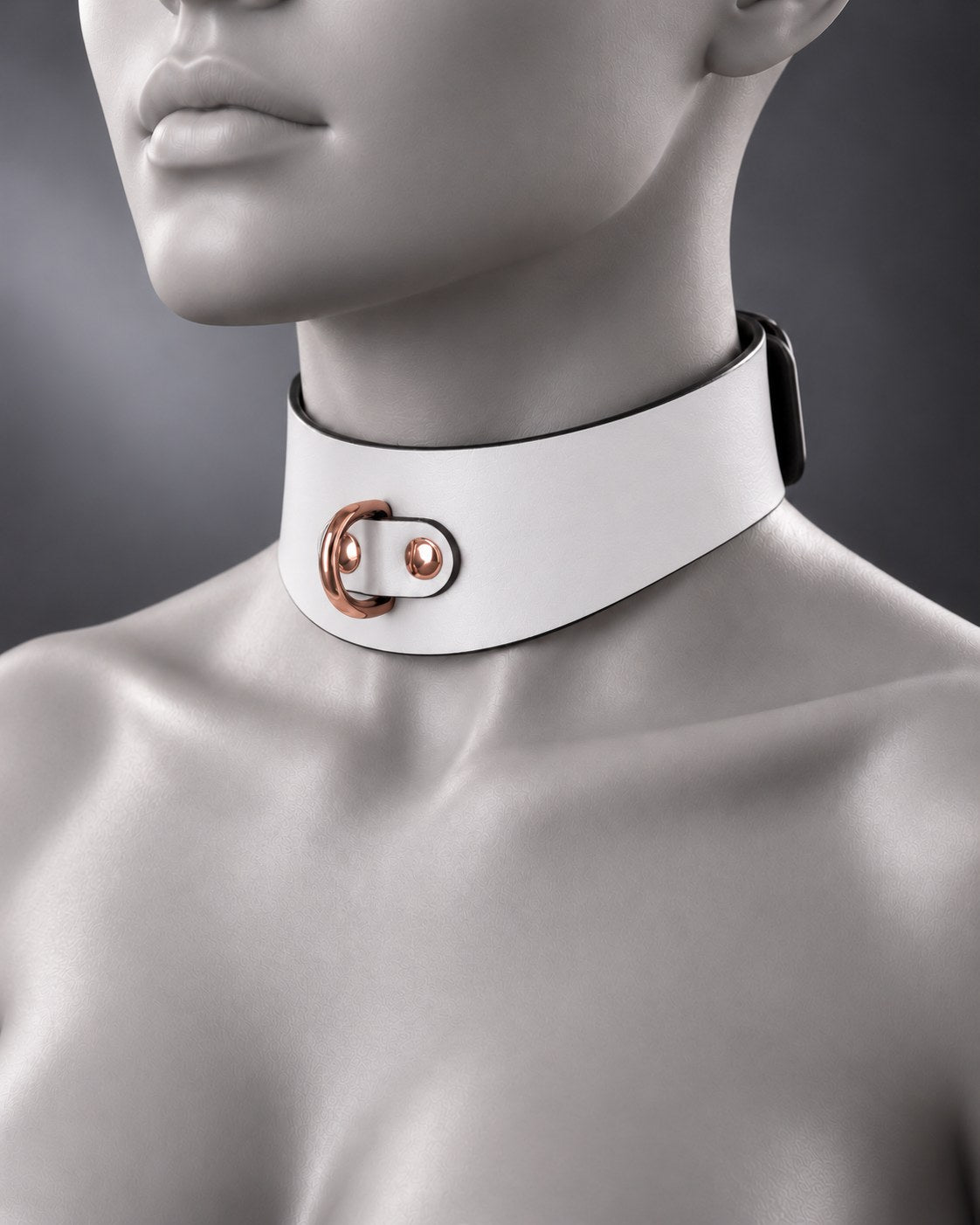 Contour Leather Bondage Collar in White / Rose Gold hardware