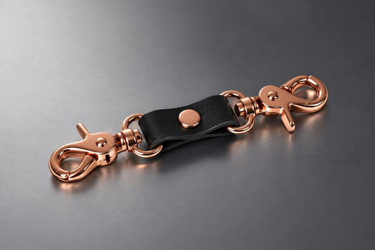 Leather Two Way Snap Connector in Black / Rose Gold hardware