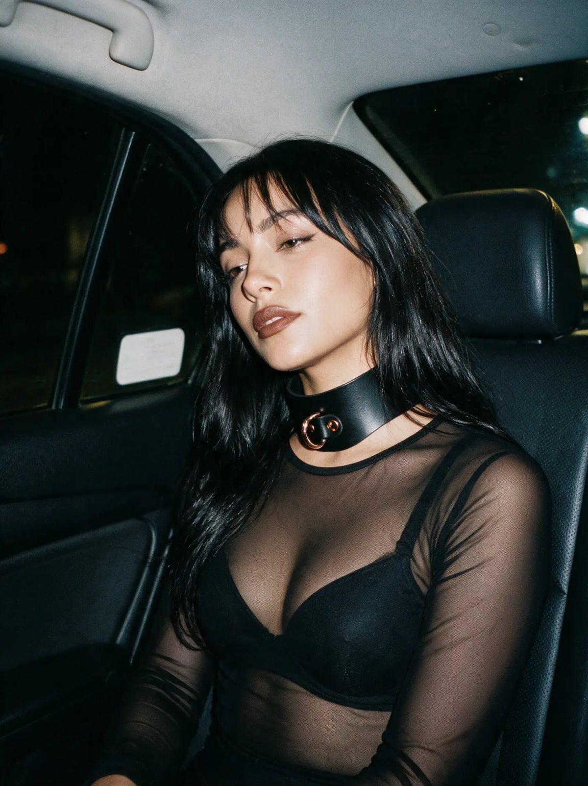 Sadie wearing the Leather Bondage O-Ring Collar
