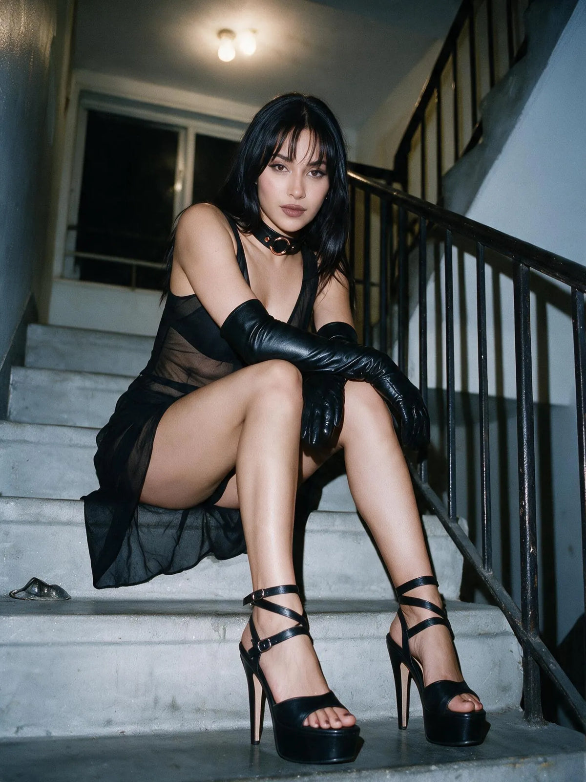 Sadie wearing the Leather Bondage O-Ring Collar