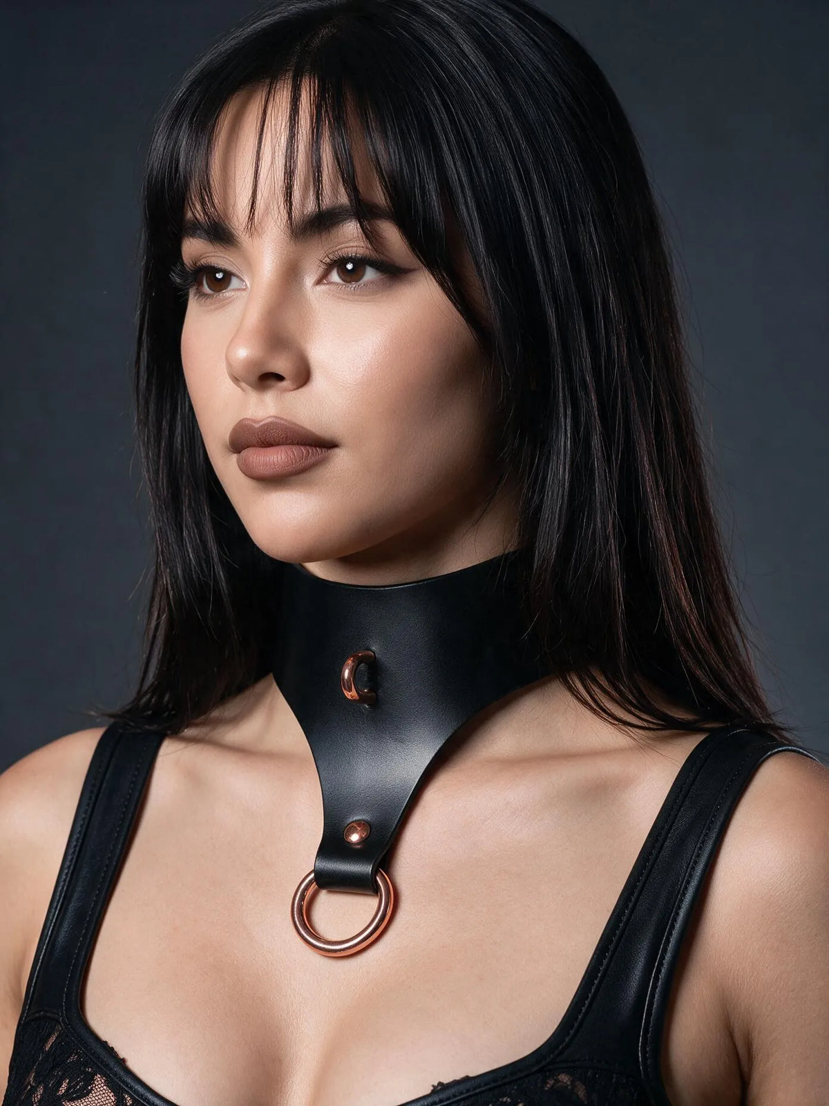 Sadie wearing the Tear Drop Leather Bondage Collar