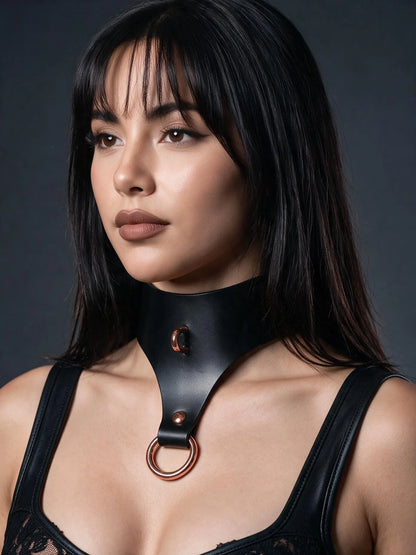 Sadie wearing the Tear Drop Leather Bondage Collar