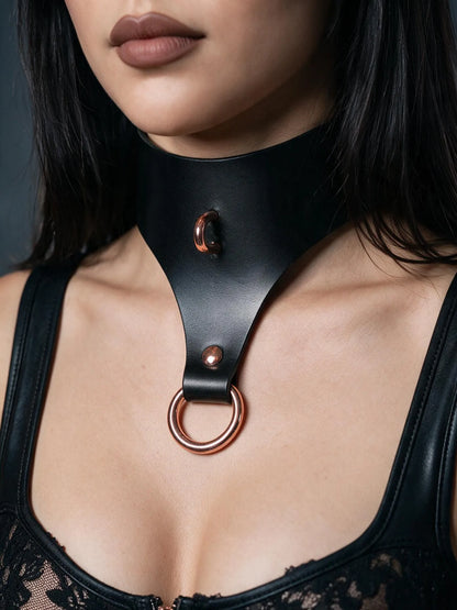 Sadie wearing the Tear Drop Leather Bondage Collar