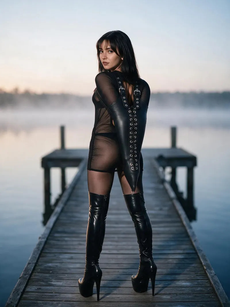 Sadie wearing the Leather Bondage Armbinder
